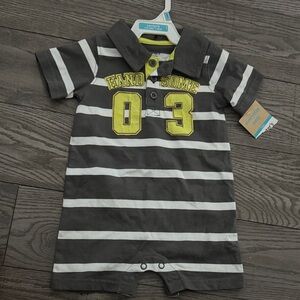 NWT Carter's Gray and White Striped Bodysuit with Yellow Accents